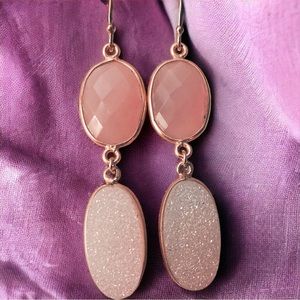 Bezeled Rose Quartz and Druzy Earrings